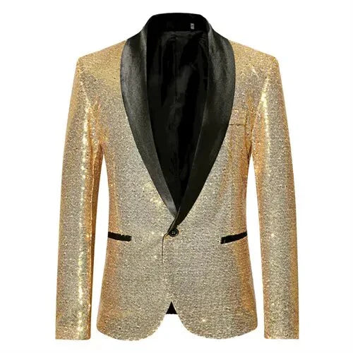 glanzend gouden squin glitter met knoop fleece waterdicht heren colbert