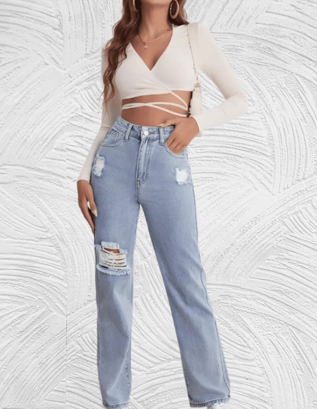 Frank - Gescheurde losse jeans met hoge taille voor dames - Miller-Mode