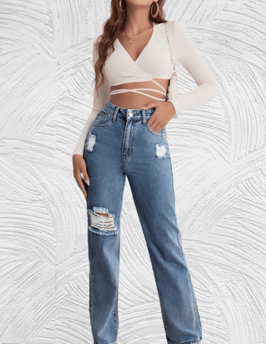 Frank - Gescheurde losse jeans met hoge taille voor dames - Miller-Mode