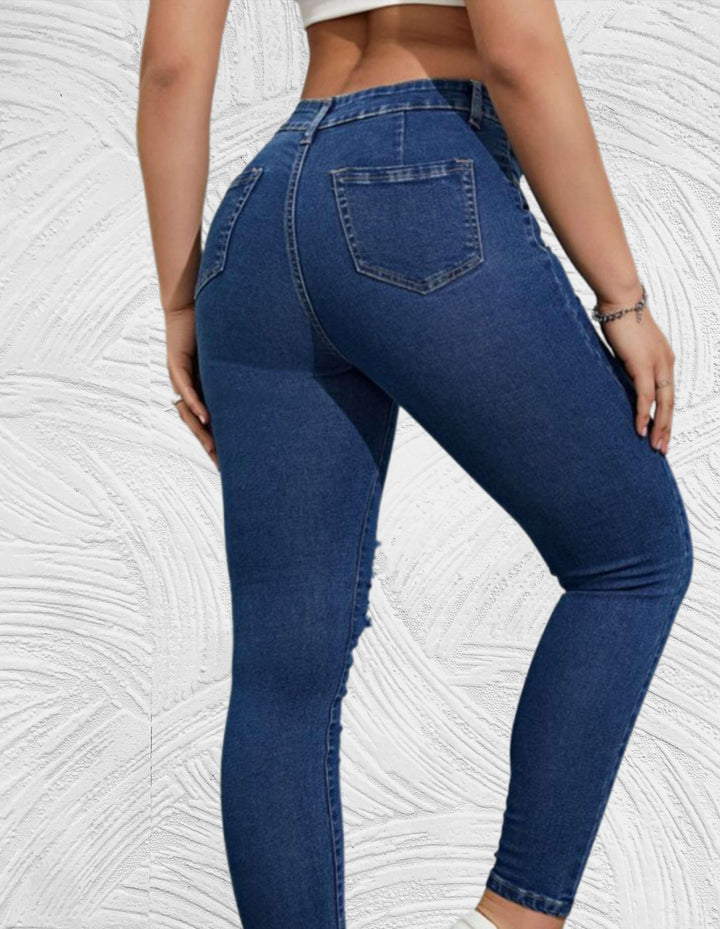 Ellisabeta - Strakke jeans met hoge taille en gescheurd ontwerp - Miller-Mode